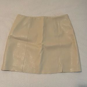 Cream Vegan Leather Mini Skirt, Size Medium